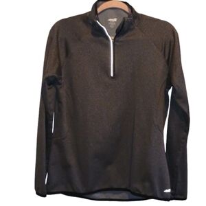 Avia Womens Dark Gray Heathered Quarter Zip Long Sleeve Athletic Pullover‎ Top L
